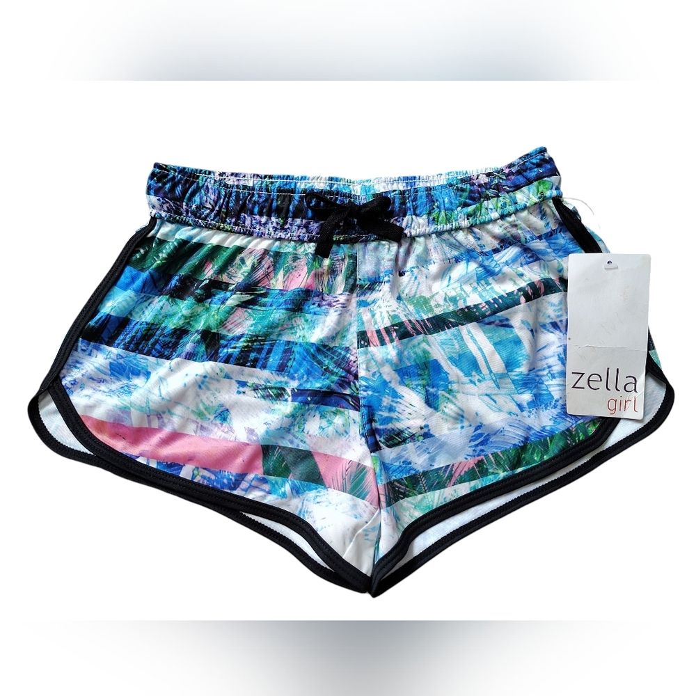 Zella Girl White/Blue Tropical Splice Quick Dry Athletic Shorts--Size M (8/10)
